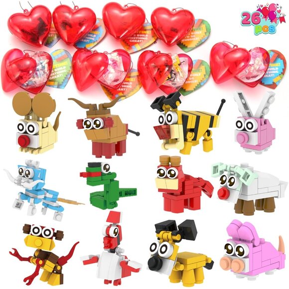 Other - 26 Packs Valentines Day Cards with Building Blocks, Prefilled Hearts with Cards